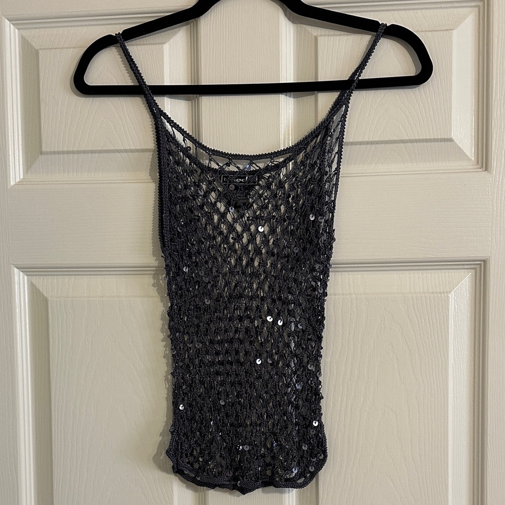 Takeout Gray Open Knit Crochet Camisole Tank Top